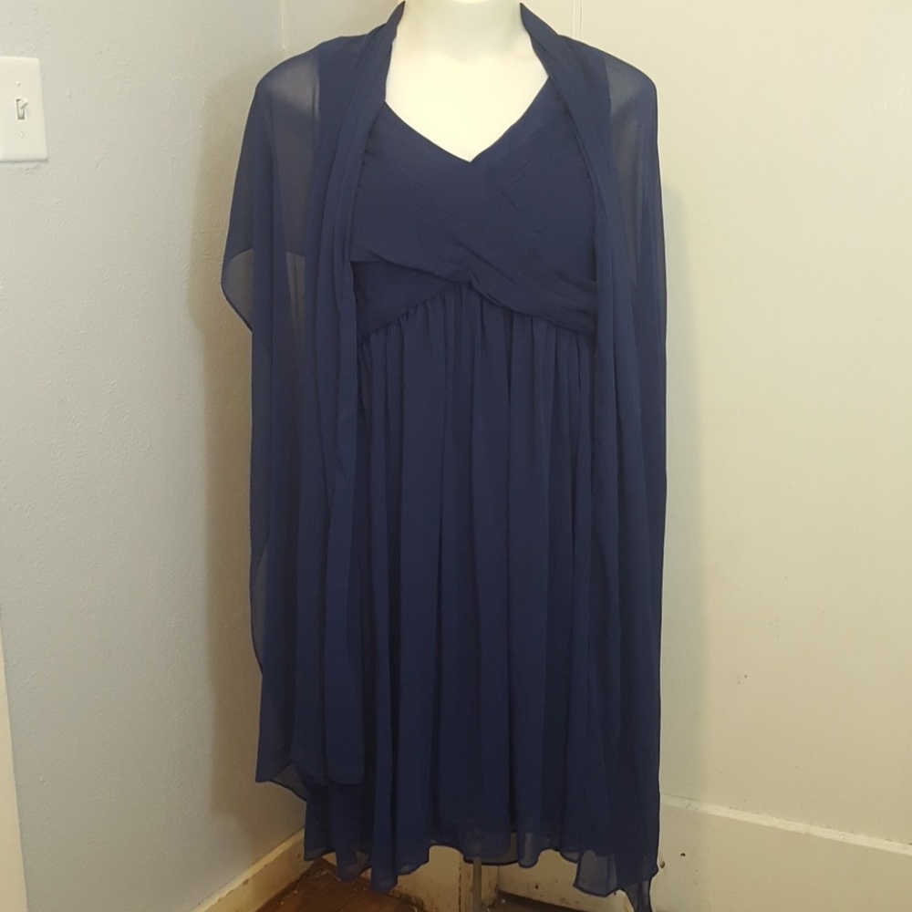 RSVP Pleated Top Sleeveless Dress and sheer shawl